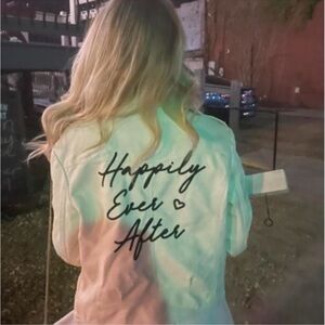 White Happily ever after bridal wedding leather jacket bride